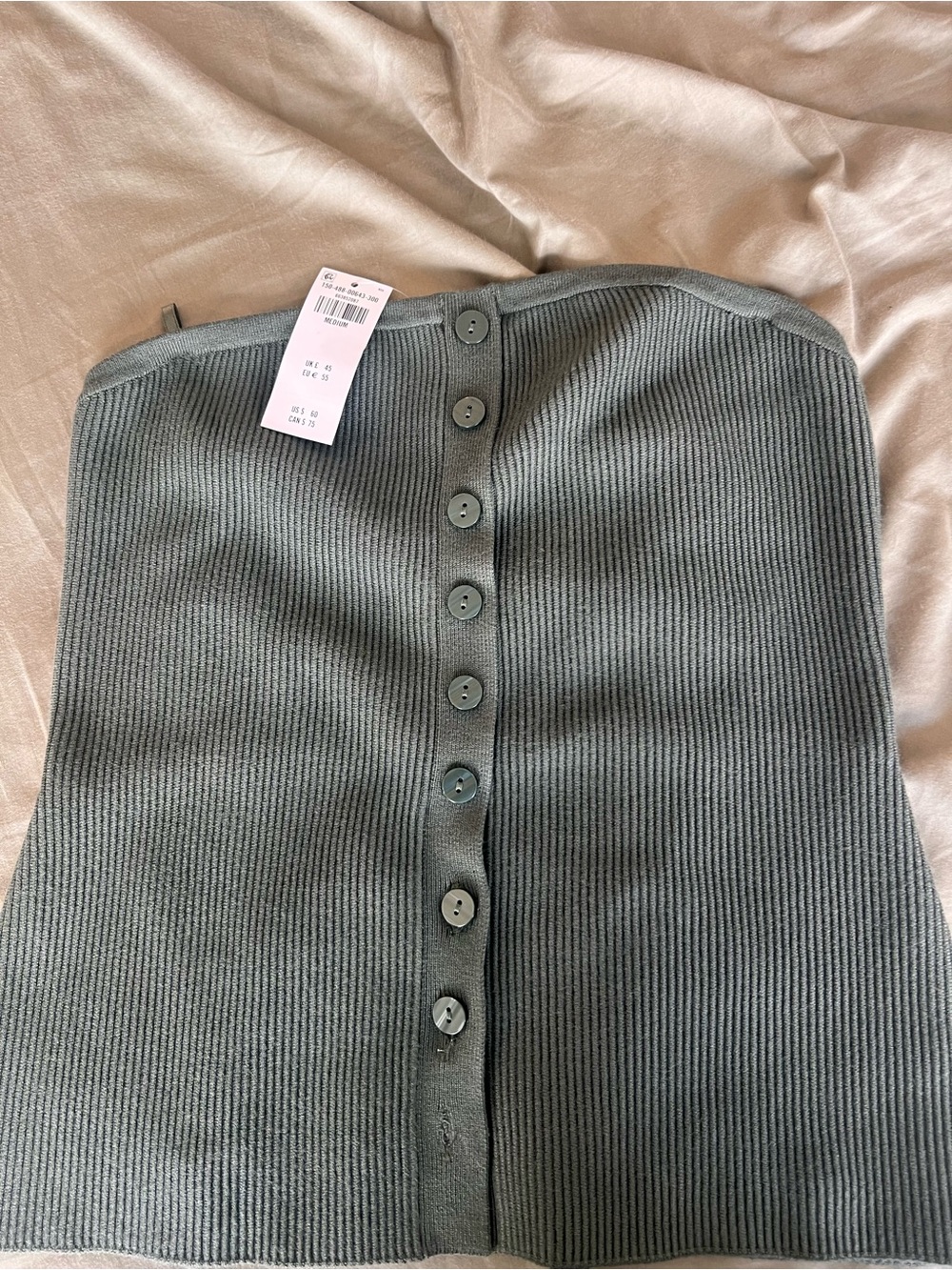Abercrombie Ribbed Strapless Button-Front Sweater Top in Sage Green